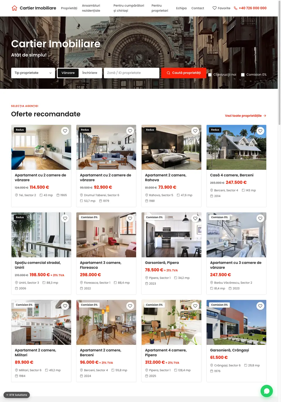 Demo site agenție imobiliară — Cartier Imobiliare